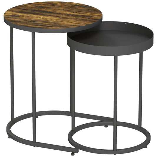 HOMCOM Set of Two Industrial Nesting Tables in Rustic Brown
