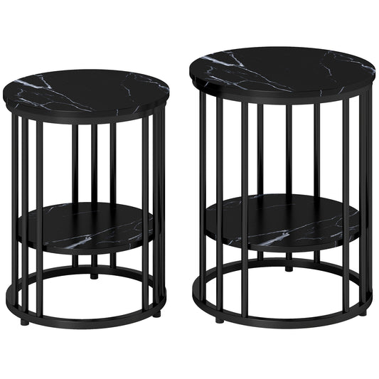 HOMCOM Set of Two Marble-Effect Coffee Tables in Black