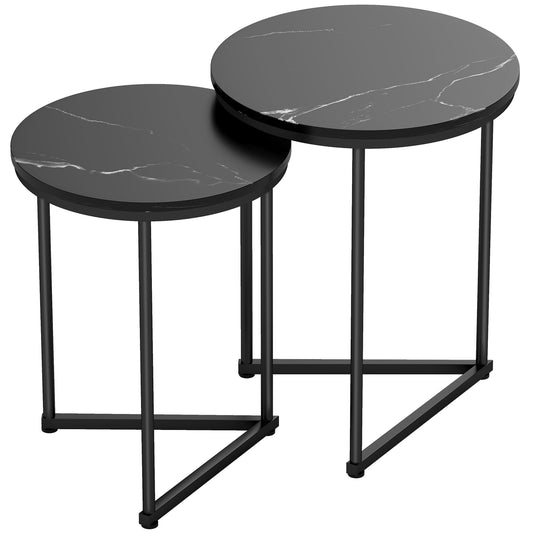 HOMCOM Set of Two Marble-Effect Nest of Tables in Black Marble Effect
