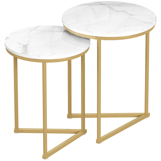 HOMCOM Set of Two Marble-Effect Nest of Tables in Gold Tone