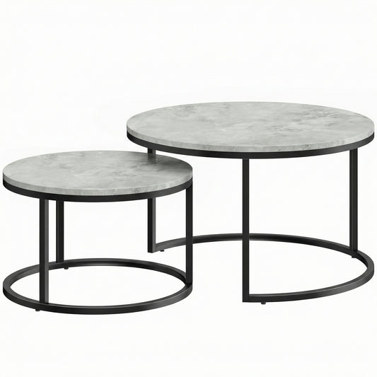 HOMCOM Set of Two Marble-Effect Stacking Tables in Marble Grey