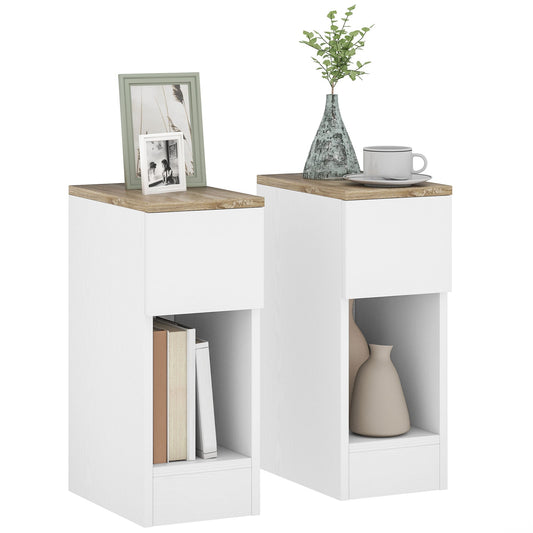 HOMCOM Set of Two Modern Storage Bedside Tables in White