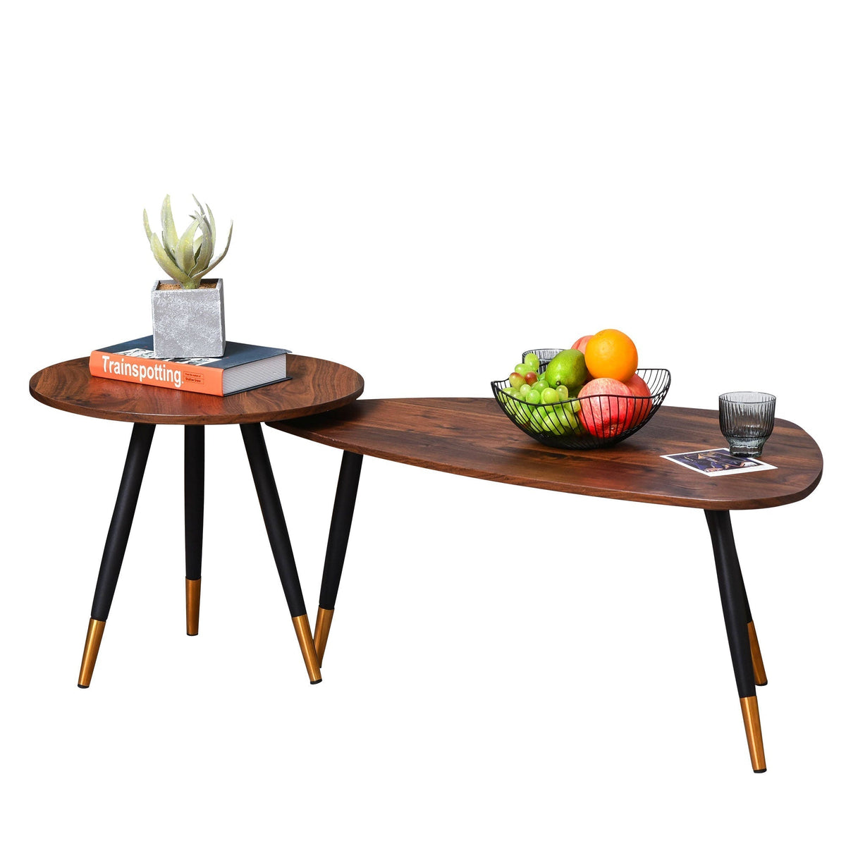 HOMCOM Set of Two Scandinavian-Style Coffee Tables in Walnut