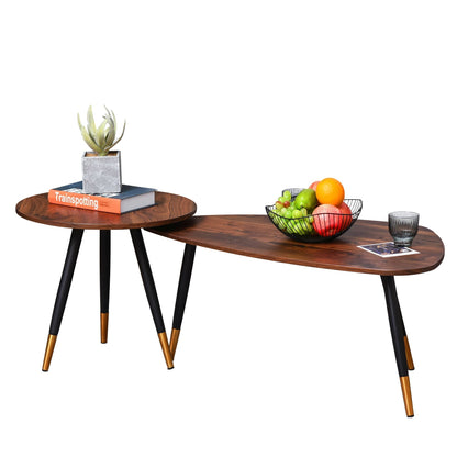 HOMCOM Set of Two Scandinavian-Style Coffee Tables in Walnut