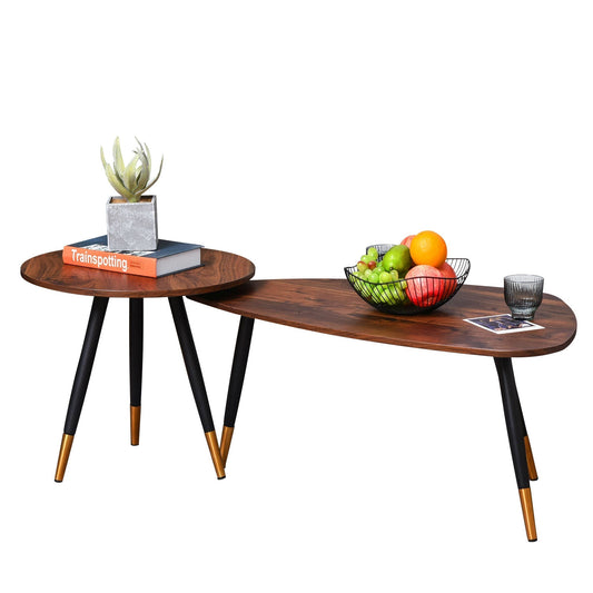 HOMCOM Set of Two Scandinavian-Style Coffee Tables in Walnut