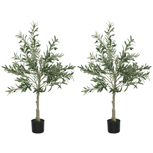 HOMCOM Set of Two Silk Leaf Artificial Olive Trees