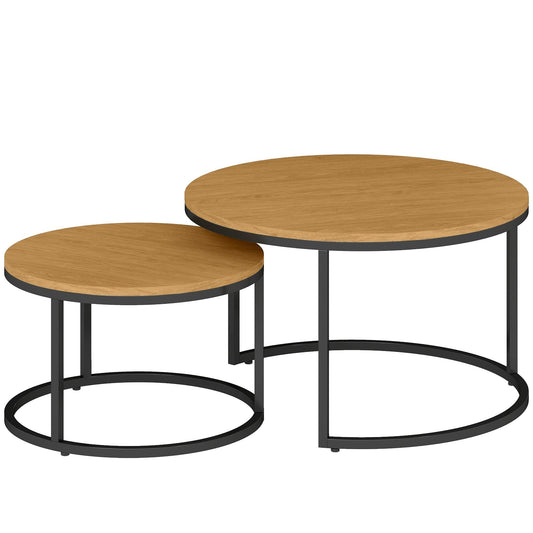HOMCOM Set of Two Wood-Effect Stacking Tables in Brown