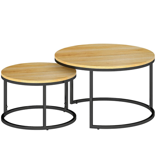 HOMCOM Set of Two Wood-Effect Stacking Tables in a Natural Wood Finish
