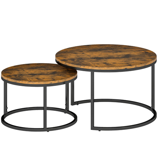 HOMCOM Set of Two Wood-Effect Stacking Tables in Rustic Brown