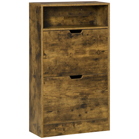 HOMCOM Shoe Cabinet with 2 Flip Doors in Rustic Brown