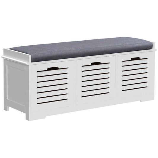 HOMCOM 3-Drawer Shoe Storage Bench - White