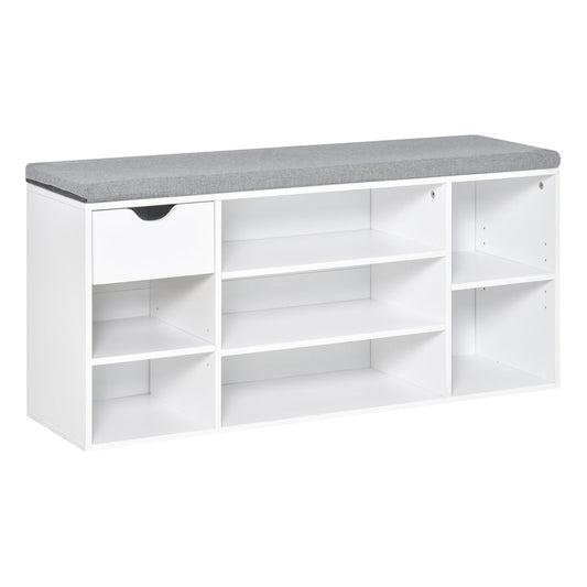HOMCOM Shoe Storage Bench with Cushion - White