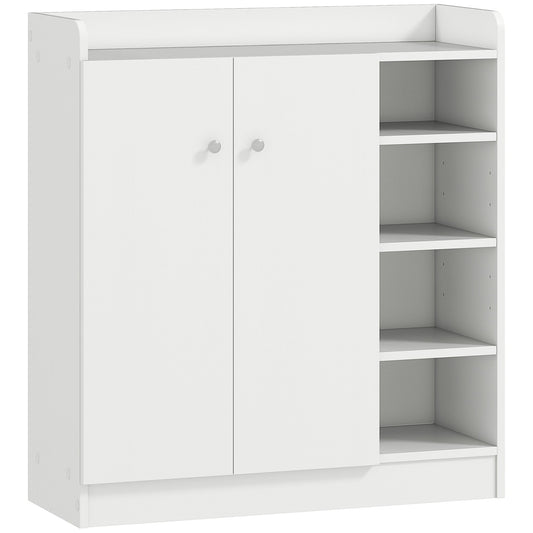 HOMCOM Shoe Storage Cabinet  Two Doors w/ Adjustable 4 Shelves Cupboard Footwear Rack Stand Organiser Hallway White