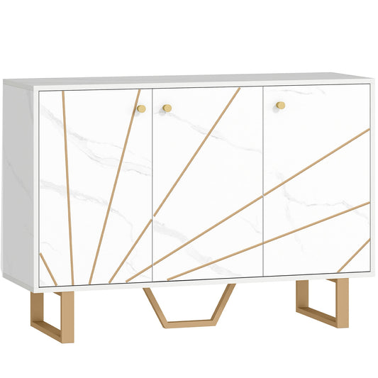 HOMCOM Sideboard Storage Cabinet in White Marble Tone