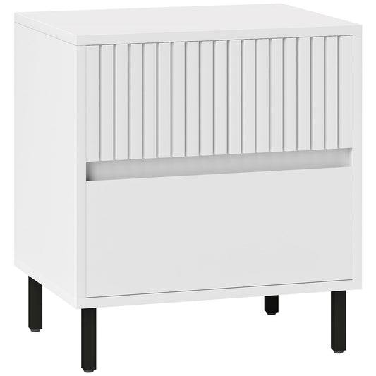 HOMCOM Simple Line Indented Two-Drawer Bedside Table in White