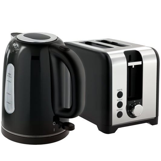 HOMCOM Simple Polished Toaster and Kettle Set - Black
