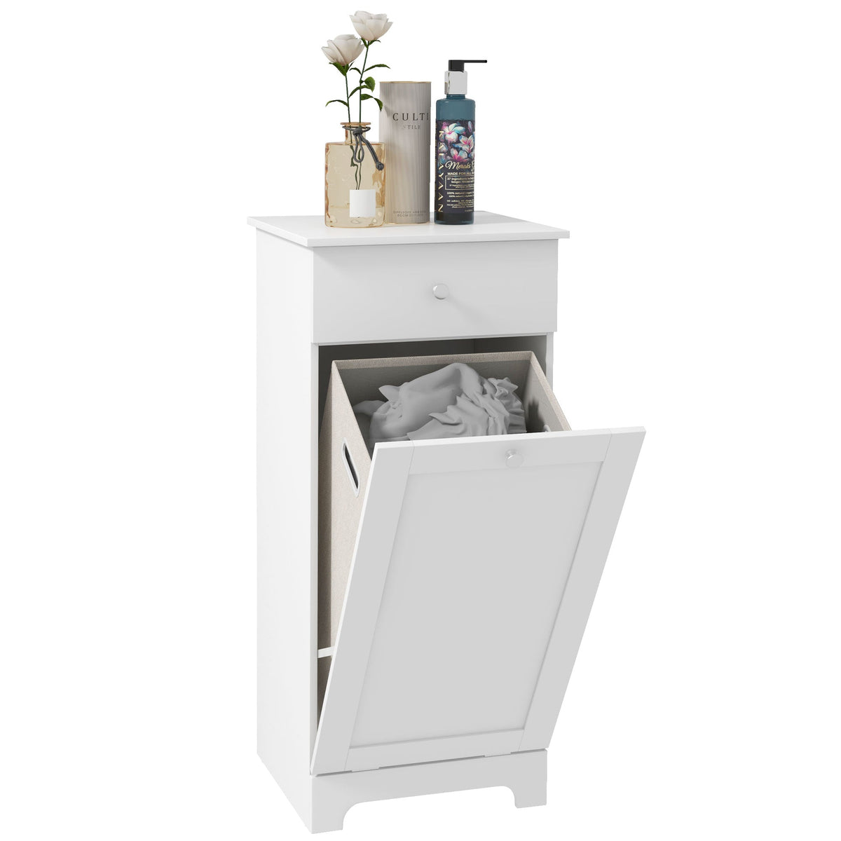 HOMCOM Single Hamper Laundry Storage Cabinet in White