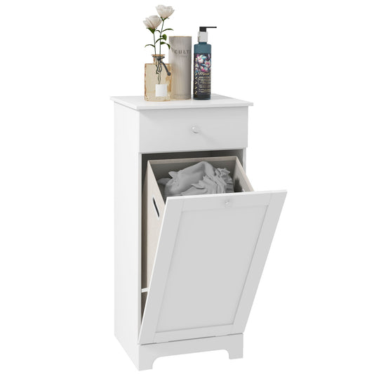 HOMCOM Single Hamper Laundry Storage Cabinet in White