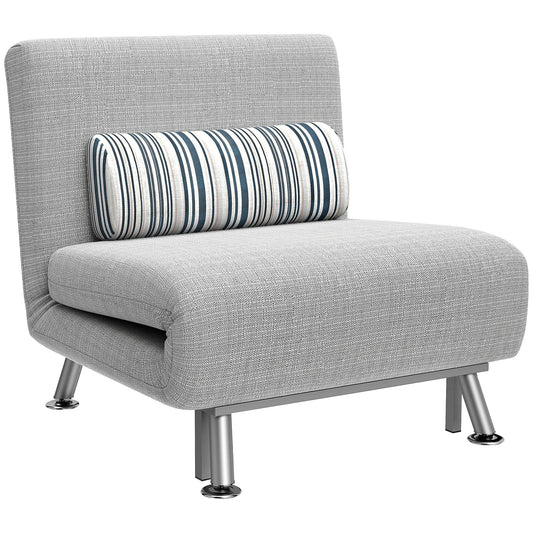 HOMCOM Single Sofa Bed, 1 Person Sleeper Foldable Lounge with Pillow, Grey