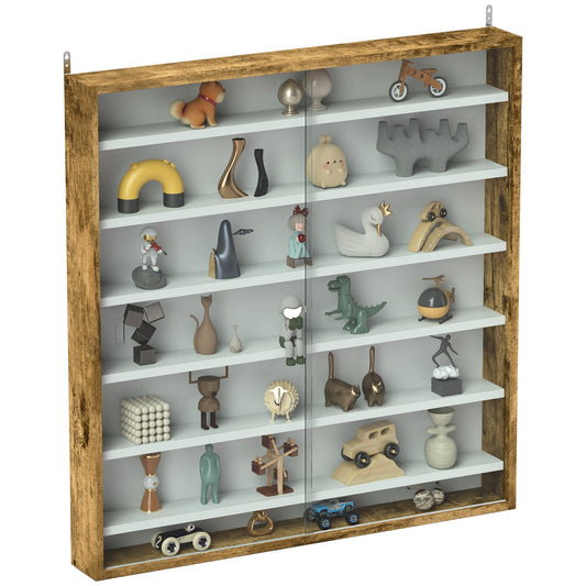 HOMCOM Six Shelf Display Cabinet, with Glass Doors - Brown