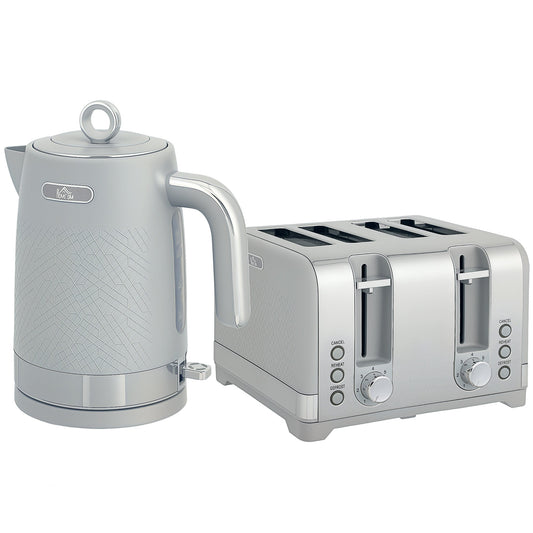 HOMCOM Sleek Textured Kettle and Four-Slice Toaster Set - Grey