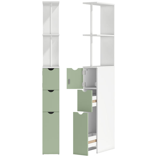 HOMCOM Slim Bathroom Storage Cabinet in White and Light Green