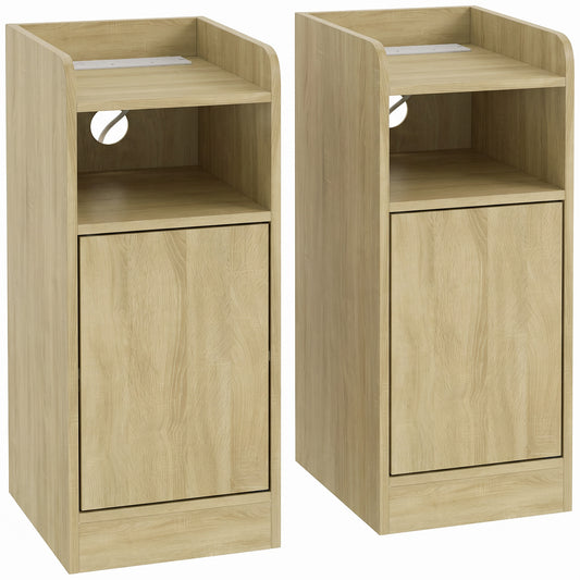 HOMCOM Slim Bedside Table Set of 2 in Oak