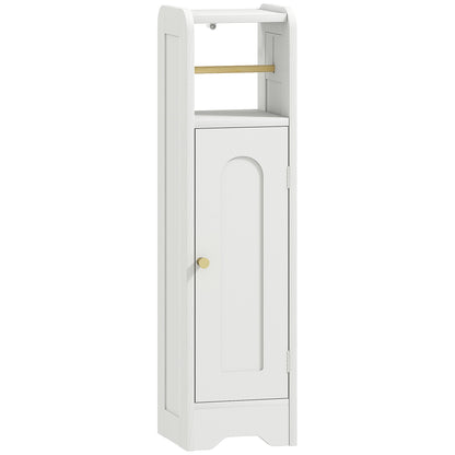 HOMCOM Small Bathroom Storage Cabinet with Toilet Roll Holder in White