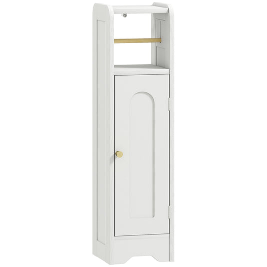 HOMCOM Small Bathroom Storage Cabinet with Toilet Roll Holder in White