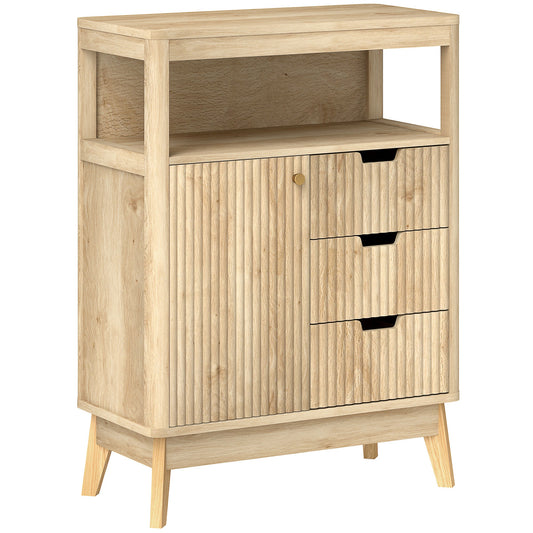 HOMCOM Small Sideboard with Drawers and Adjustable Shelf in a Natural Wood Finish