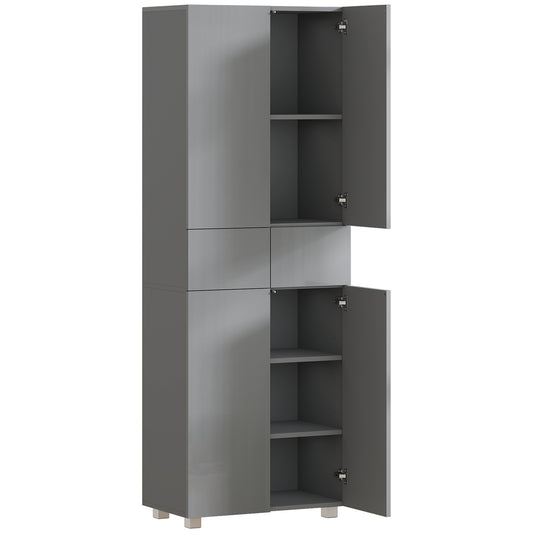 HOMCOM Storage Cabinet, Kitchen Cupboard with 3 Adjustable Shelves, 60L x 35W x 170H cm, High Gloss Grey