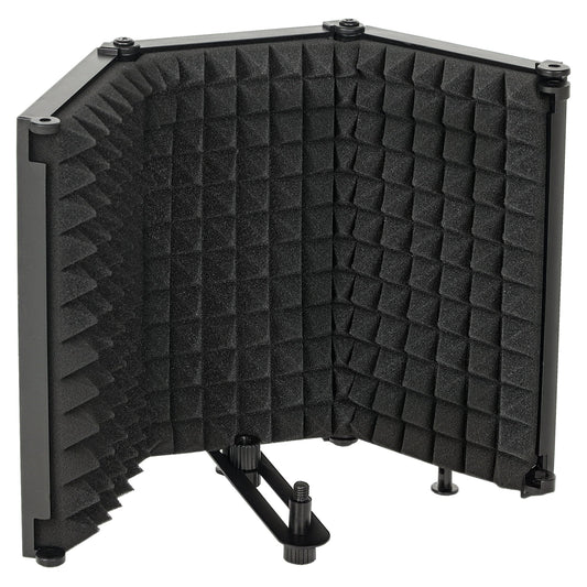 HOMCOM Studio Microphone Isolation Shield, Foldable Adjustable Recording Studio Equipment, 3-Panel High Density Absorbent Foam Shield with 3/8" Threaded Mount, Black