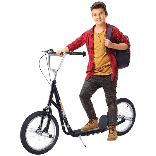 HOMCOM Stunt Scooter, Kids Scooter with 16" Big Wheels, Adjustable Height, Dual Brakes, for Ages 5+ Years, Black