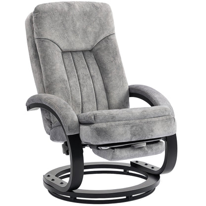 HOMCOM Swivel Recliner Chair with Footrest, Manual Recliner Armchair with Wooden Base, Plush Velvet Upholstered Reclining Chair for Living Room, Bedroom, Office, Grey