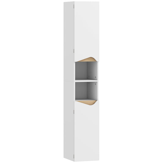 HOMCOM Tall Slim Bathroom Cabinet with 2 Doors in White