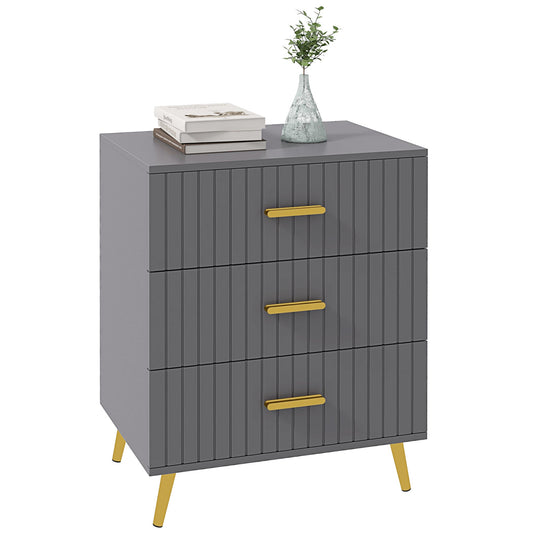 HOMCOM Three Drawer Embossed Line Dresser in Dark Grey