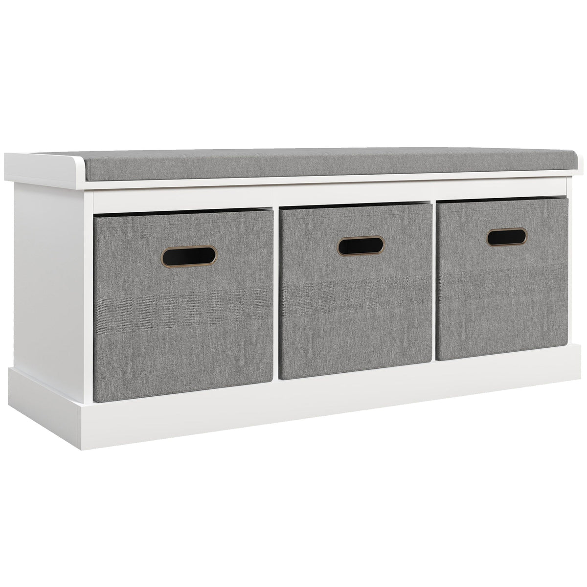 HOMCOM Three-Drawer Shoe Storage Bench, with Padded Top Seat - White