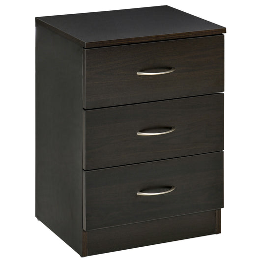 HOMCOM Three-Drawer Simple Bedside Table in Black