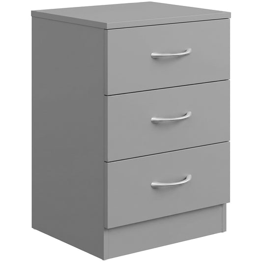 HOMCOM Three-Drawer Simple Bedside Table in Grey