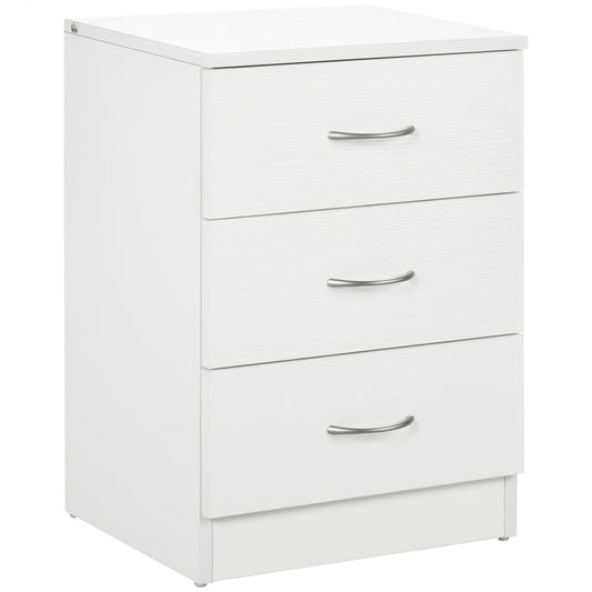 HOMCOM Three-Drawer Simple Bedside Table in White