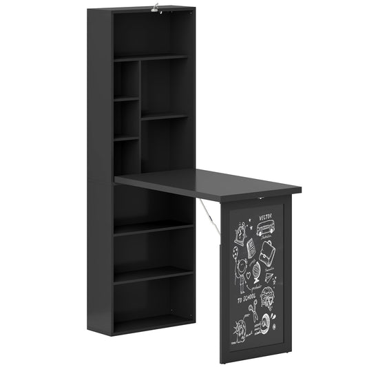 HOMCOM Three-Part Work Desk, with Storage and Chalkboard - Black