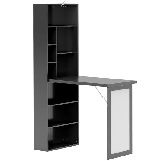 HOMCOM Three-Part Work Desk, with Storage and Writing Board - Black
