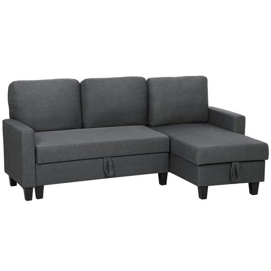 HOMCOM Three-Seater Storage Sofa Bed - Charcoal Grey