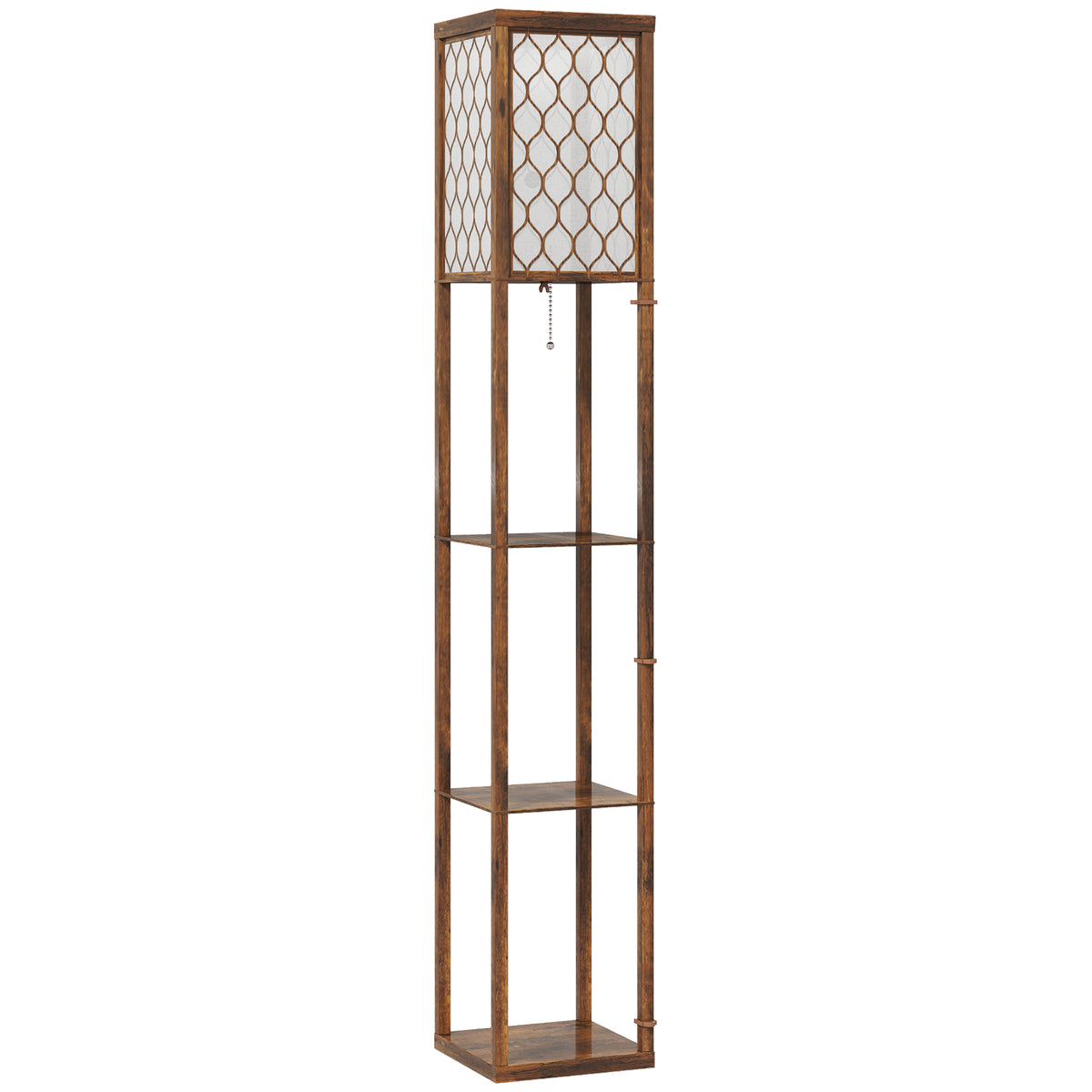 HOMCOM Three-Shelf Standing Lamp - Rustic Brown/White
