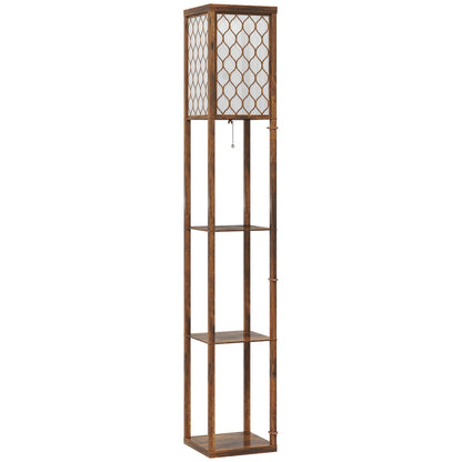 HOMCOM Three-Shelf Standing Lamp - Rustic Brown/White