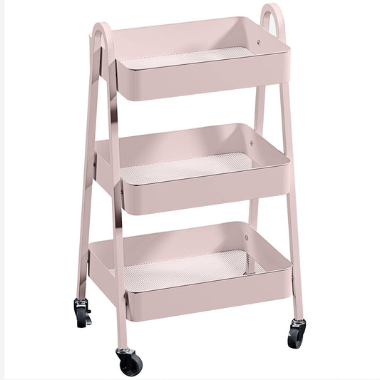 HOMCOM Three-Tier Storage Trolley - Pink