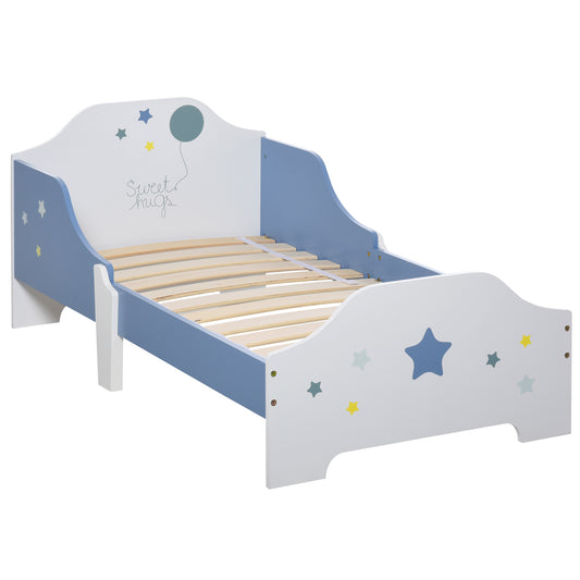 HOMCOM Toddler Bed Frame, Kids Bedroom Furniture for Boys Girls with Safe Guardrails, Low Junior Blue