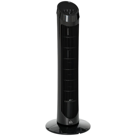 HOMCOM Tower Fan for Bedroom, 30 inch, 6 m/s Powerful Velocity, Standing Floor Fan with 70° Oscillating and 3 Speeds for Home Office Indoor, Black