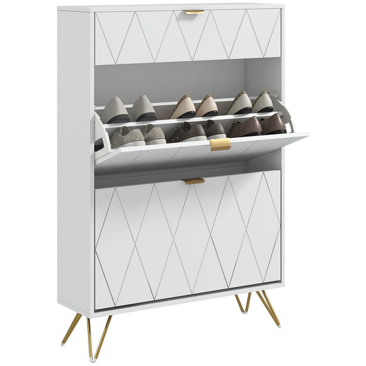 HOMCOM Two Flip Drawer Narrow Shoe Cabinet in White