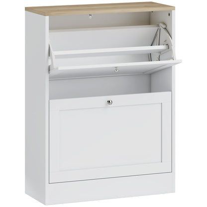 HOMCOM Two Flip Drawer Shoe Cabinet - White